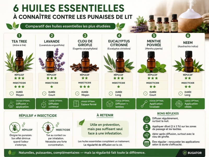 infographie des huiles essentielles contre les punaises de lit